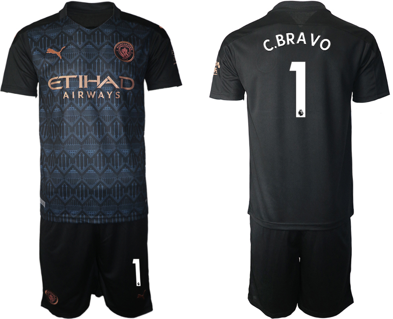 Men 2020-2021 club Manchester City away #1 black Soccer Jerseys